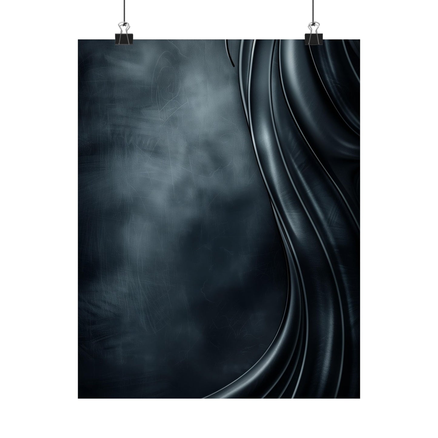Abstract design of black and gray curved lines on a dark background