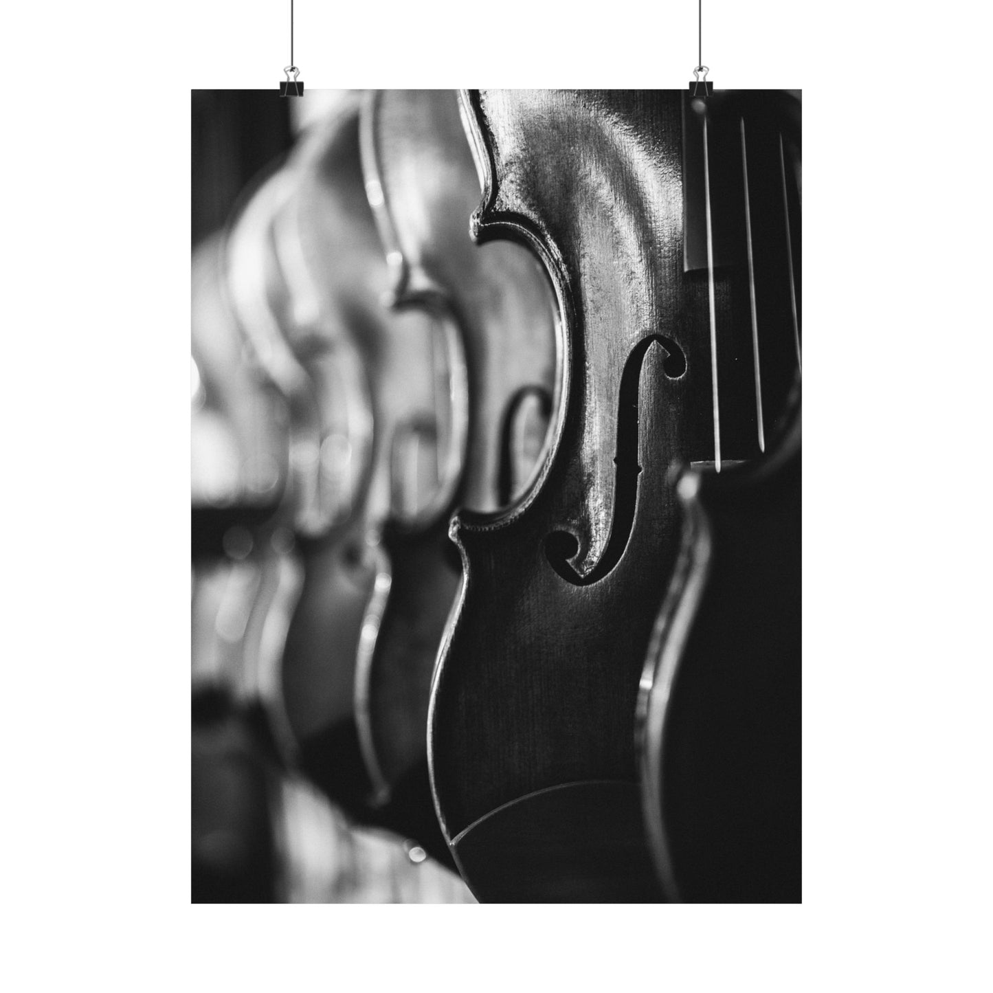 Close-up of a violin's f-holes with a blurred background