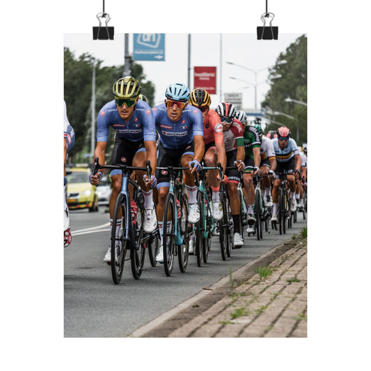 Cycling race with multiple cyclists on a road