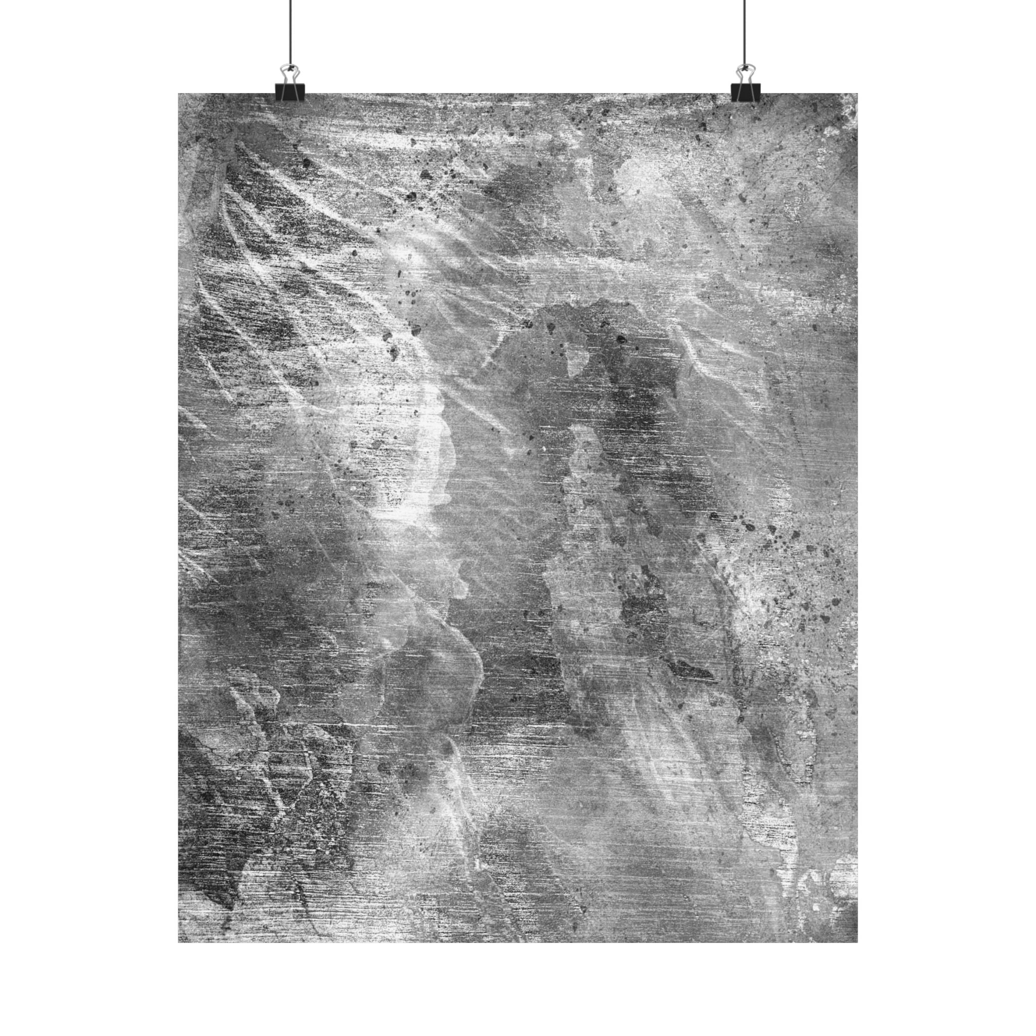 Abstract black and white art print on a textured background