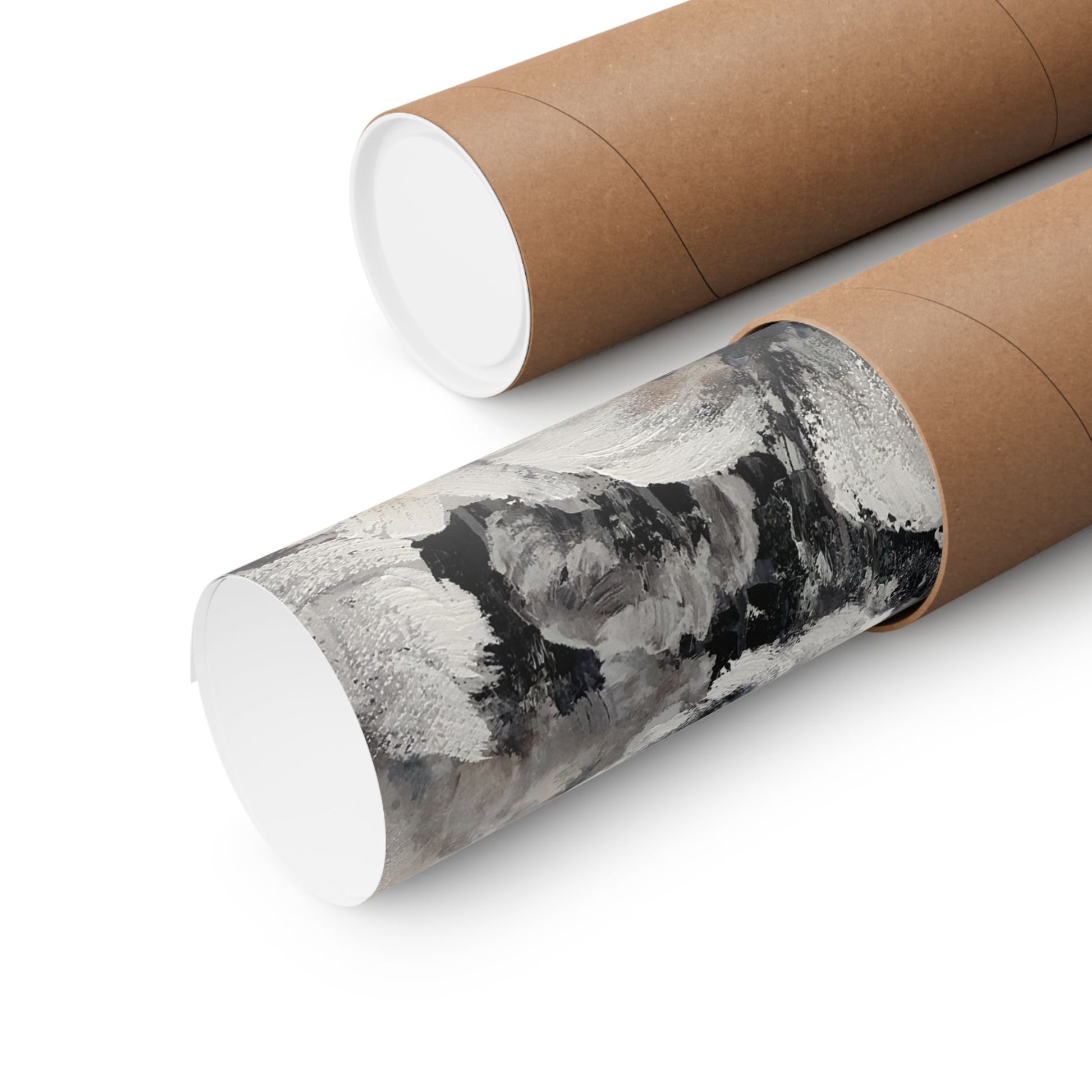 Two cardboard tubes with a printed design on a white background