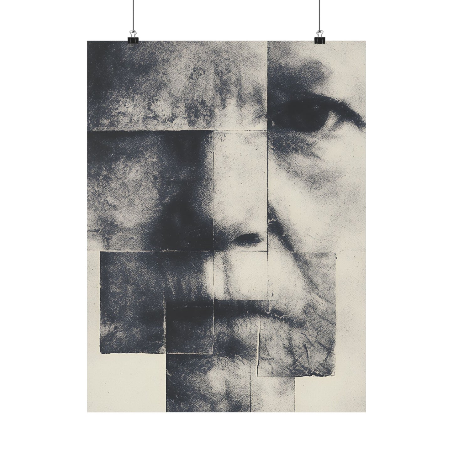 Abstract black and white artwork on a white background