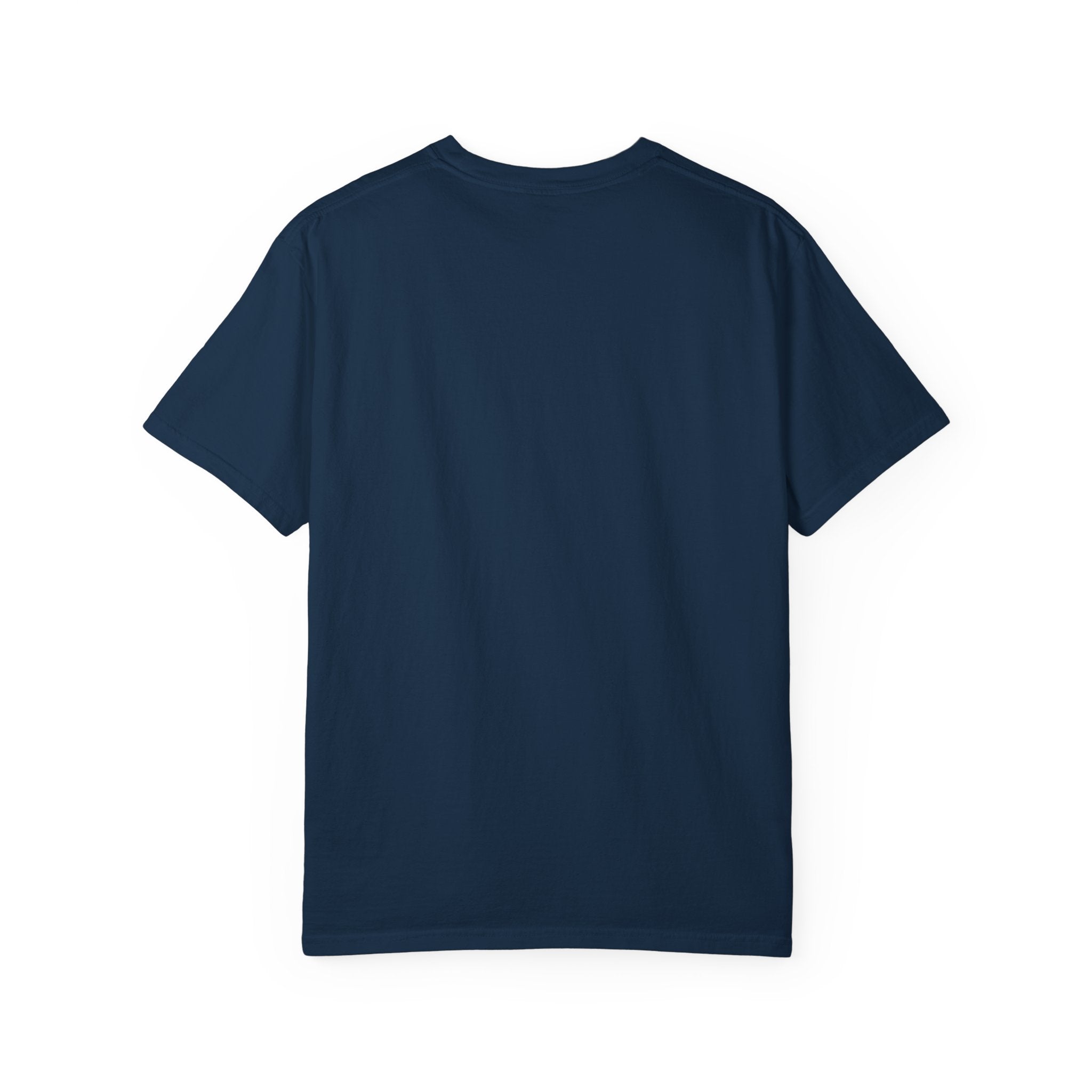 Navy blue t-shirt on a white background