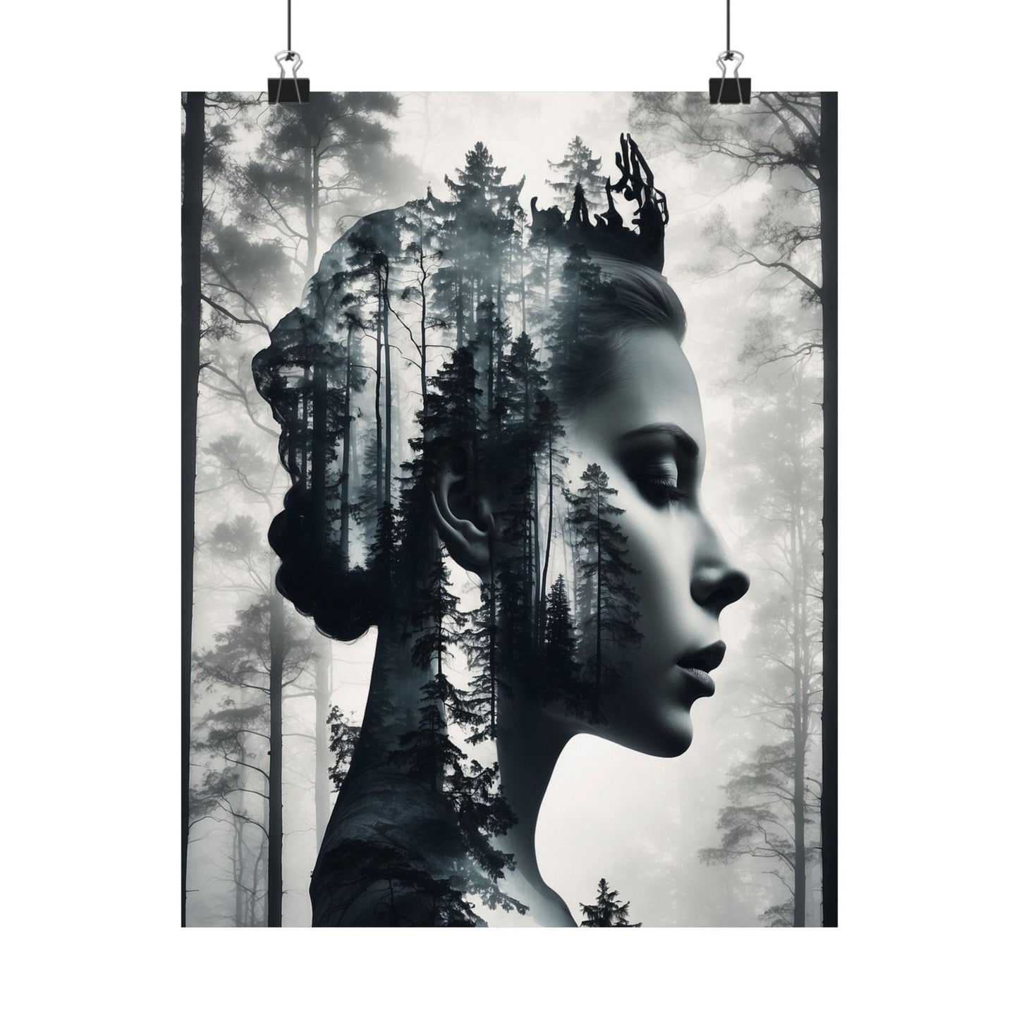 Artistic poster of a woman's profile with forest integration