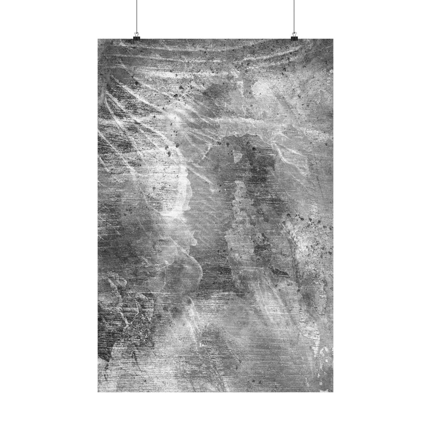 Abstract black and white textured artwork on a white background