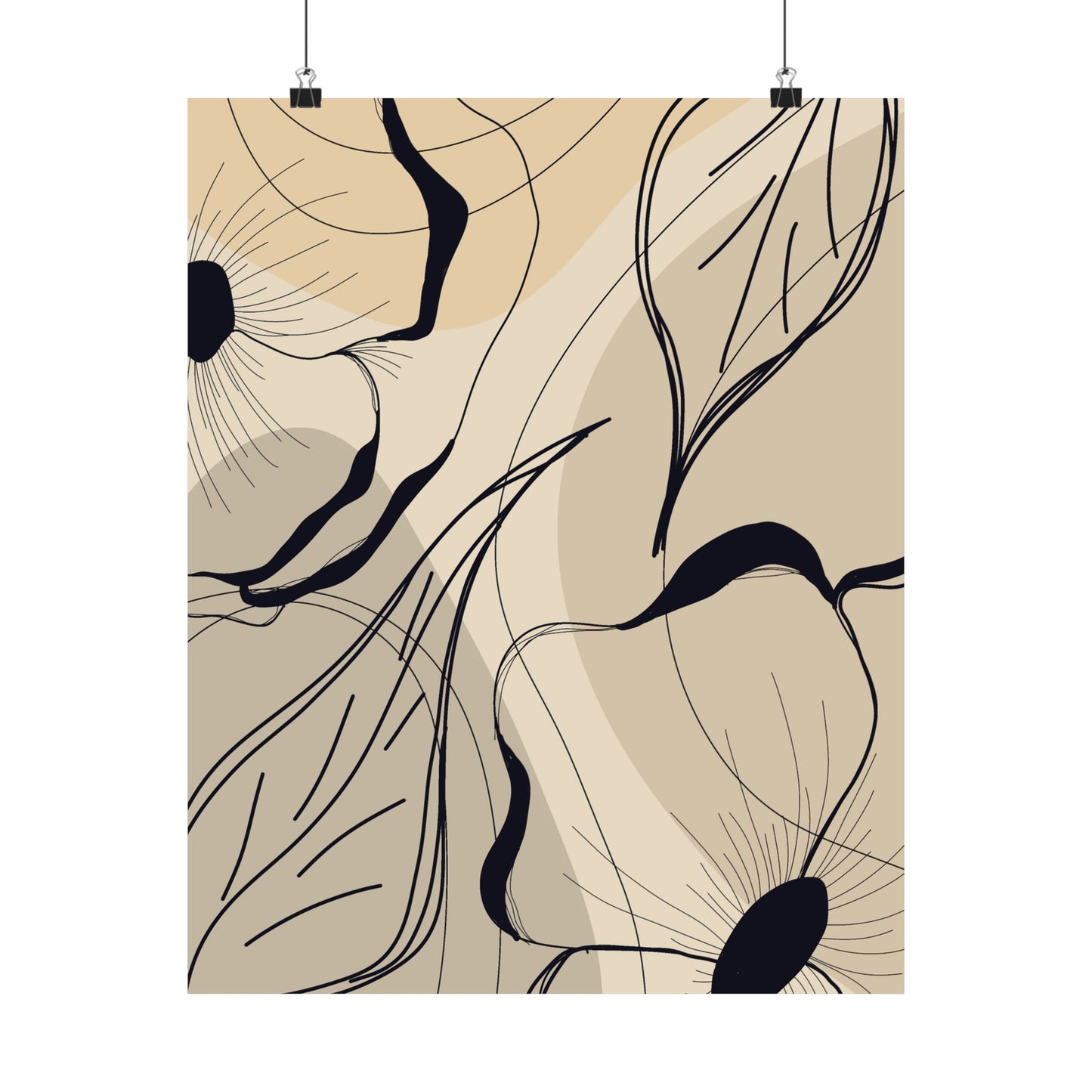 Abstract design with black lines on a beige background