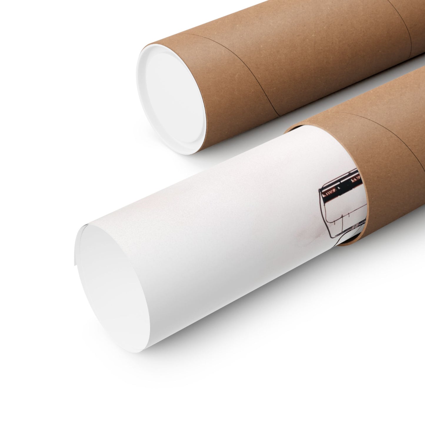 Two rolls of paper, one white and one brown, on a white background