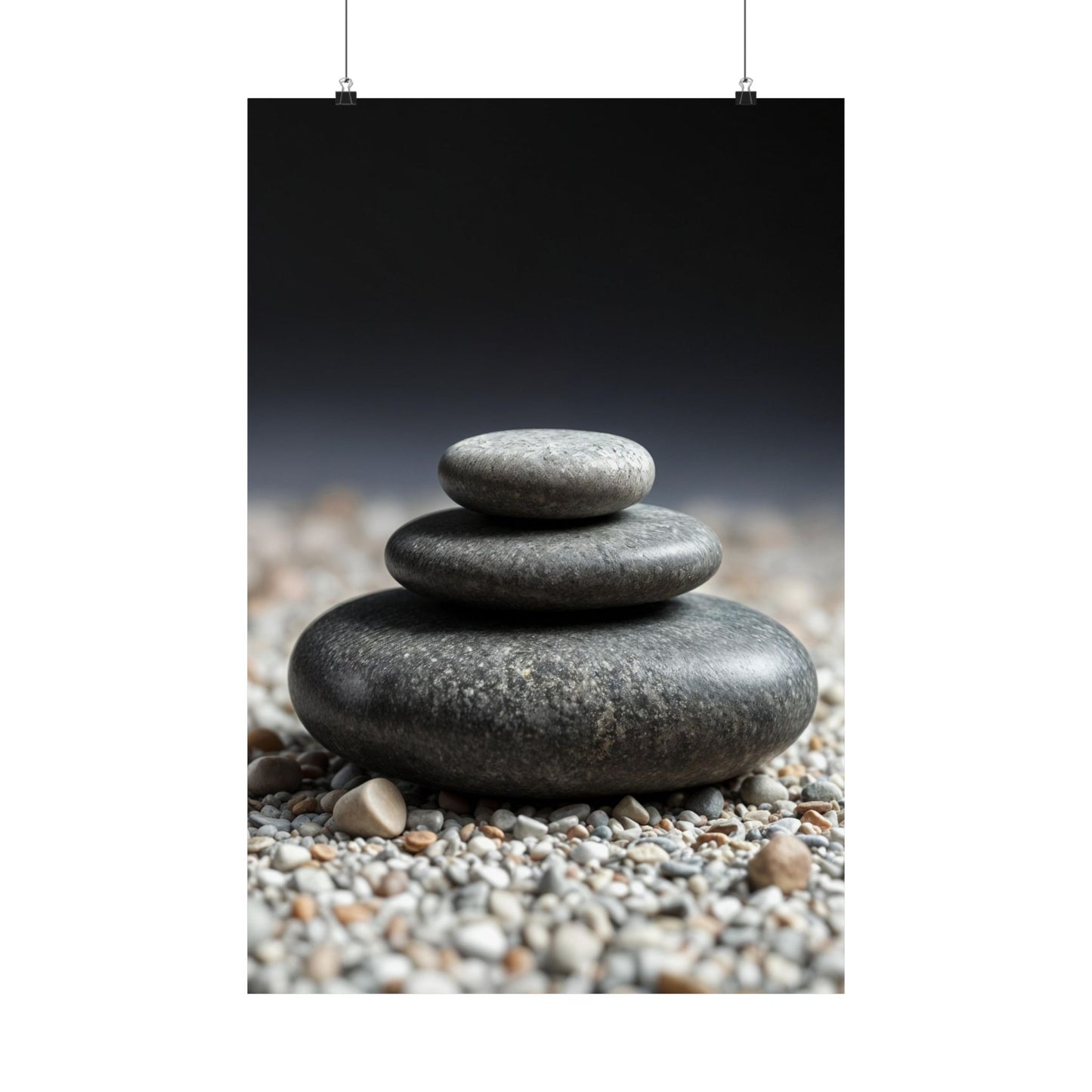 Stack of stones on a pebble beach with a dark background