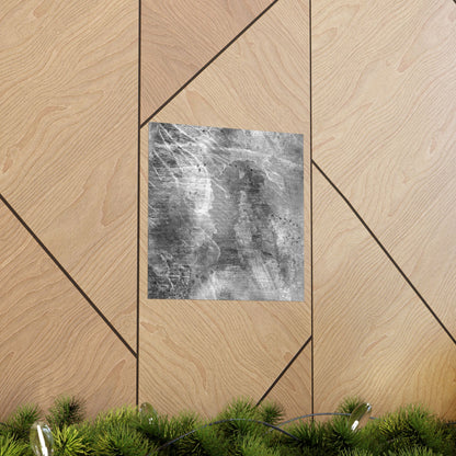 Decorative wall art on a geometric wooden panel with greenery at the bottom.