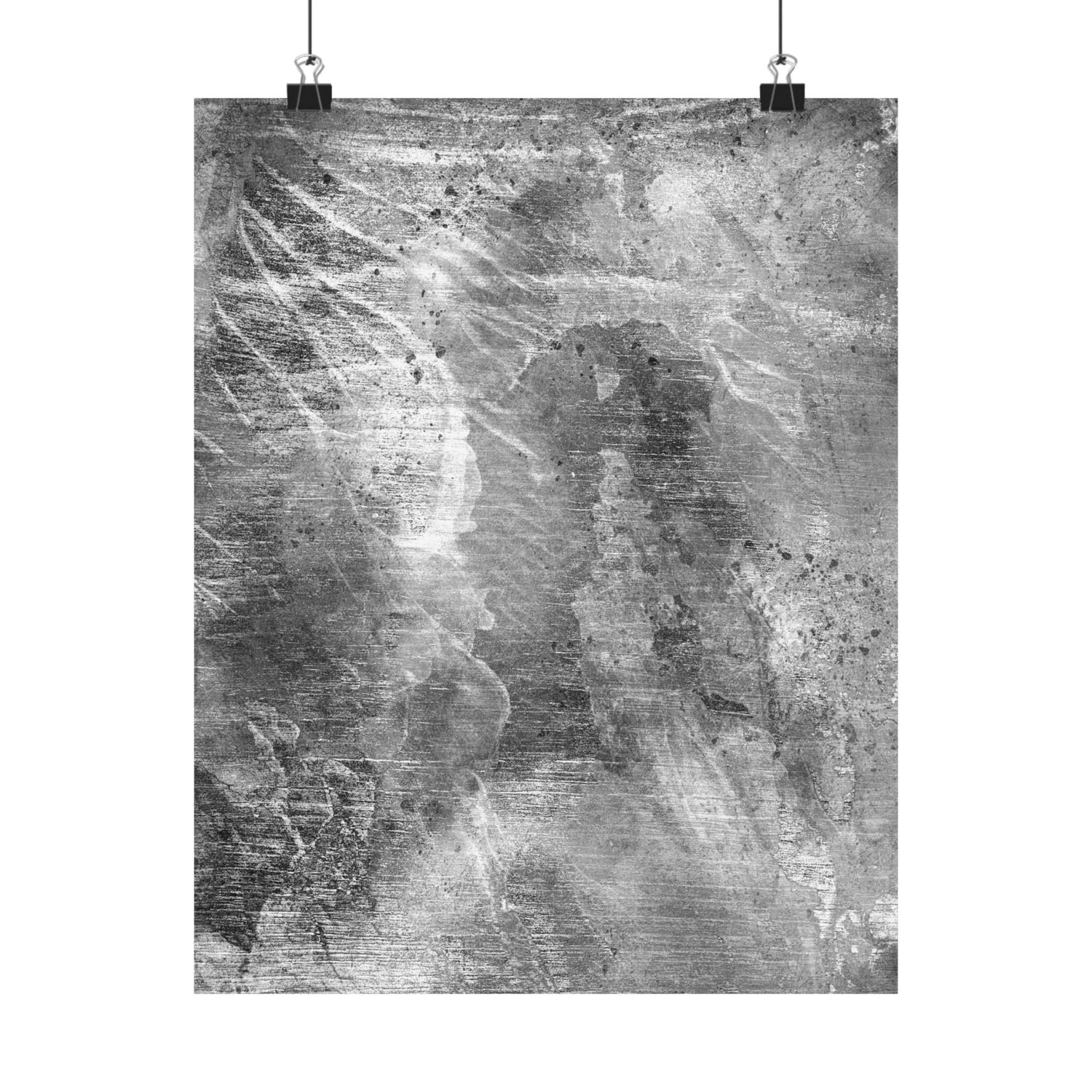 Abstract black and white artwork on a textured surface