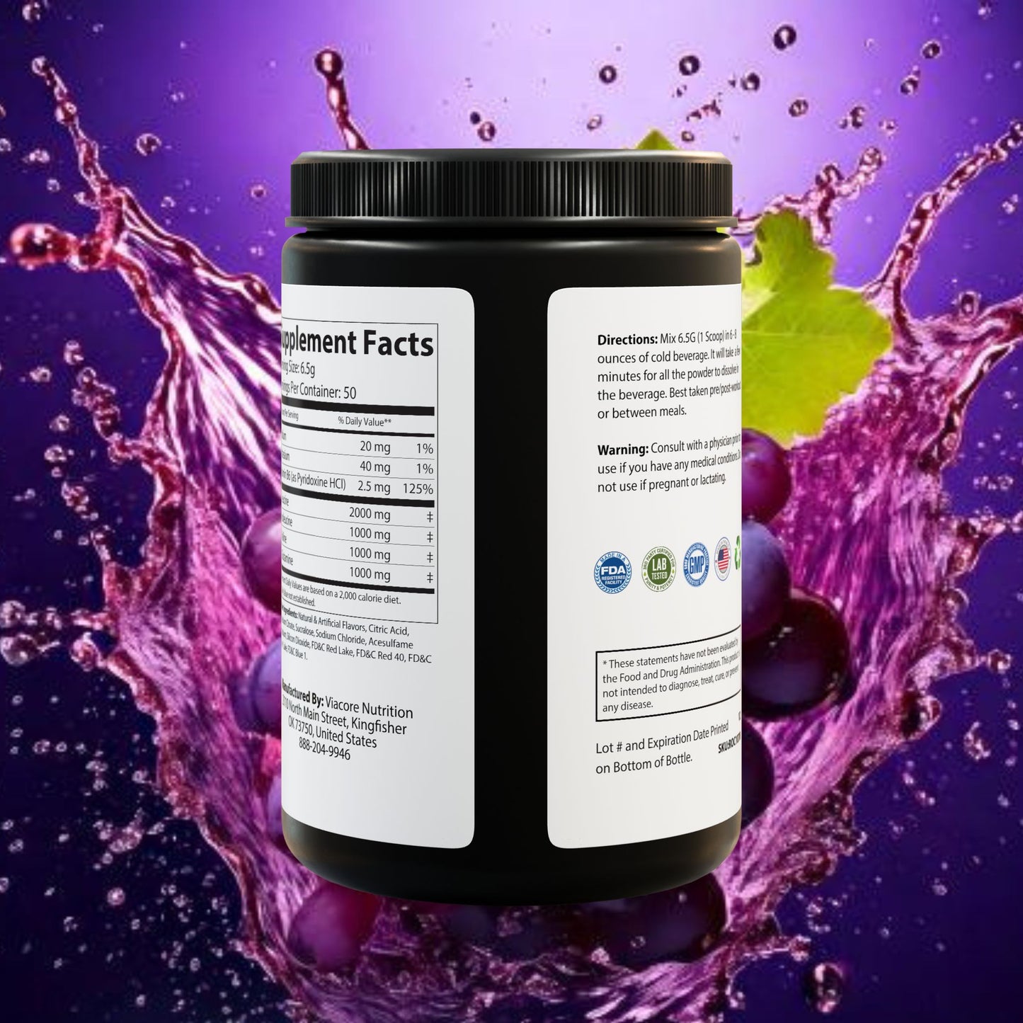 BCAA Supplement, Grape (325g, 11.46oz, 50 servings)