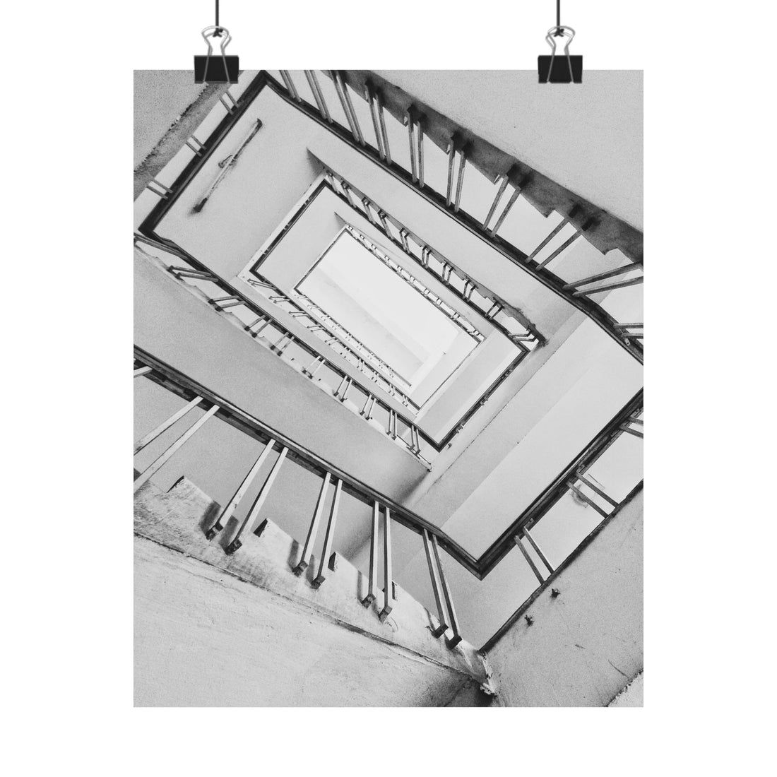 Black and white photo of a spiral staircase