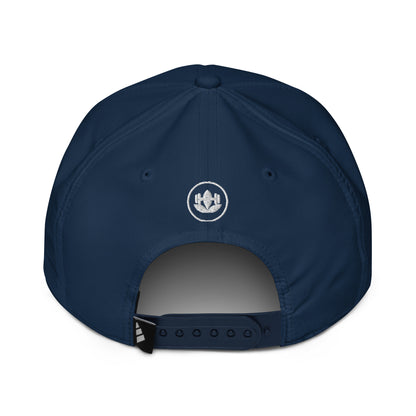 Navy blue cap with a logo on the back against a white background