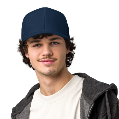 Man wearing a navy blue cap on a white background