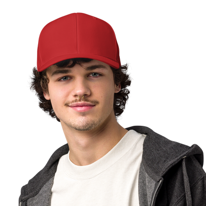 Man wearing a red cap on a white background