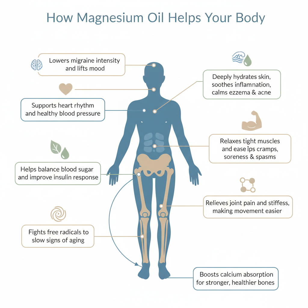 How Magnesium Oil Helps Your Body - Health Benefits Infographic