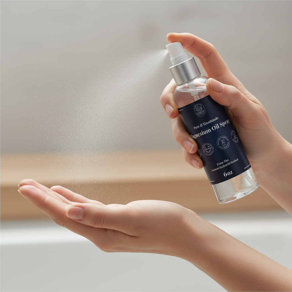 Magnesium Oil Spray on Hands - No Cap