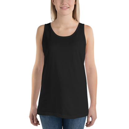 Woman wearing a black tank top on a white background