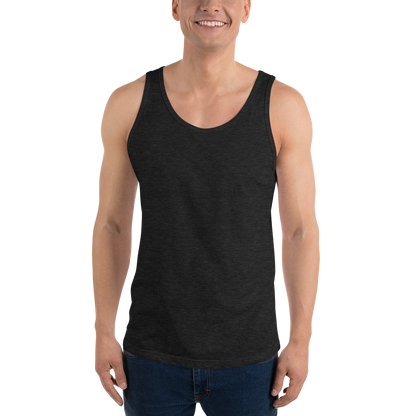 Man wearing a black tank top on a white background