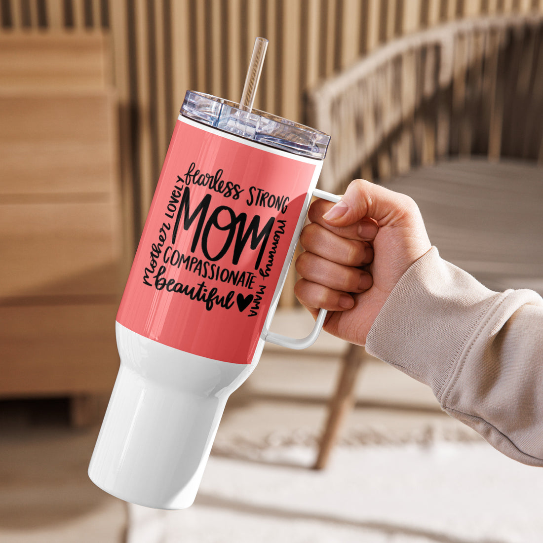 Best Mom Ever travel mug white stainless steel mug right view