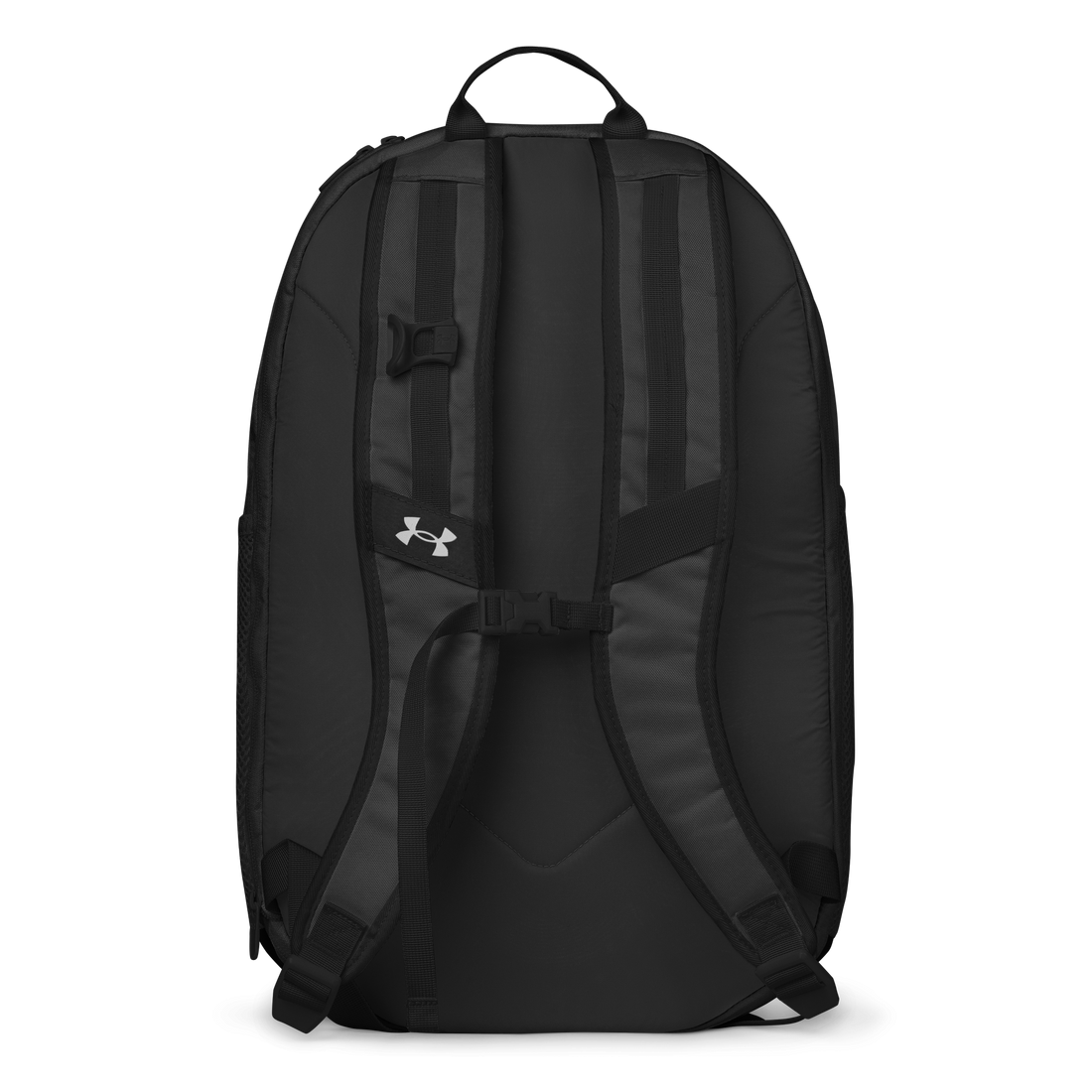 Black backpack with Under Armour logo on a white background