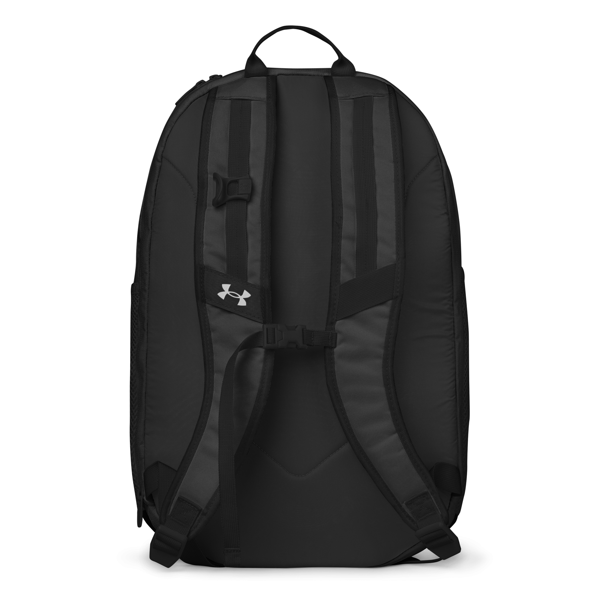 Black backpack with Under Armour logo on a white background