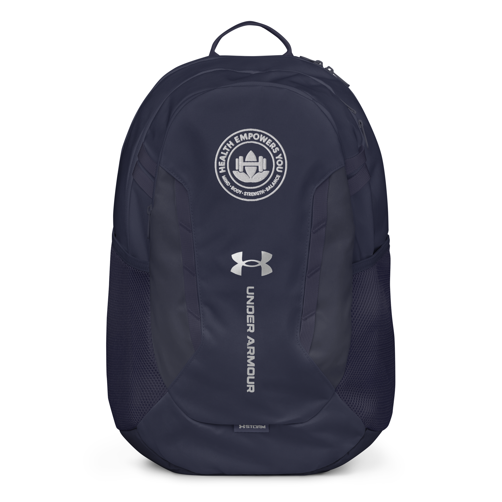 Navy blue backpack with Under Armour logo on a white background