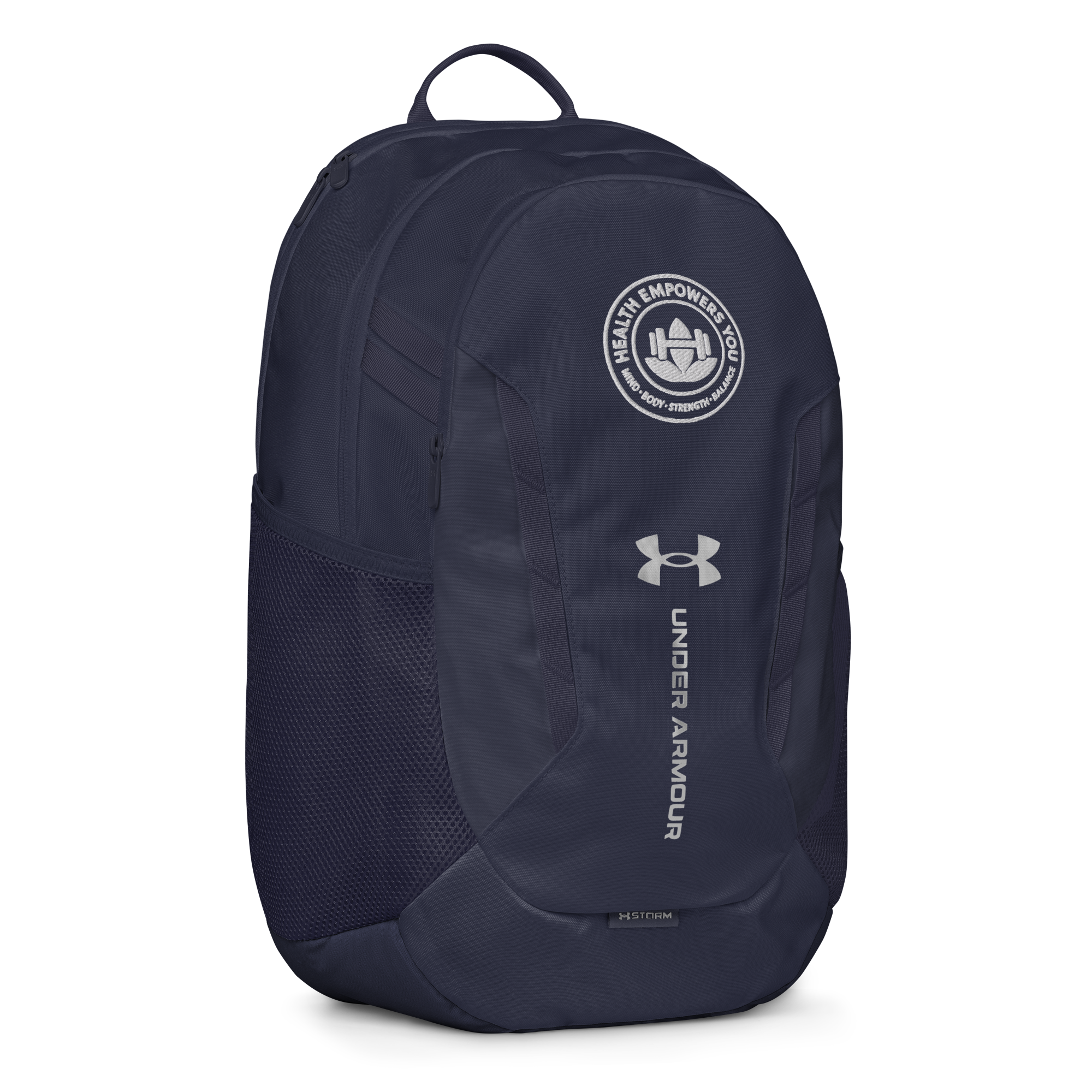 Navy blue backpack with Under Armour logo on a white background