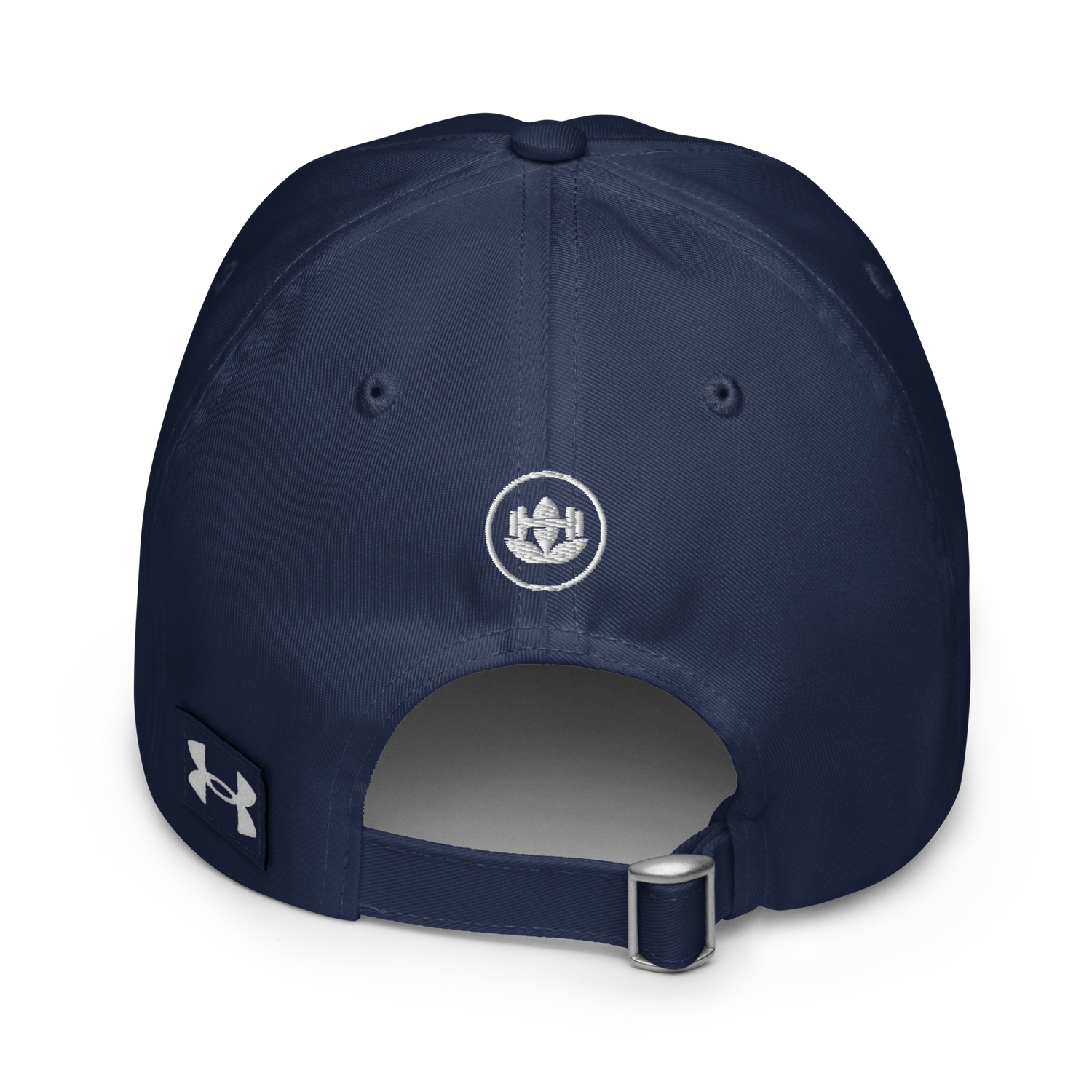 Navy blue cap with a logo on the back against a white background