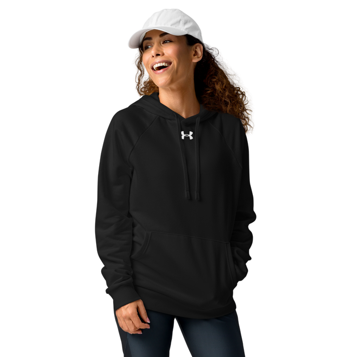 Under Armour hoodie black front view unisex fleece design