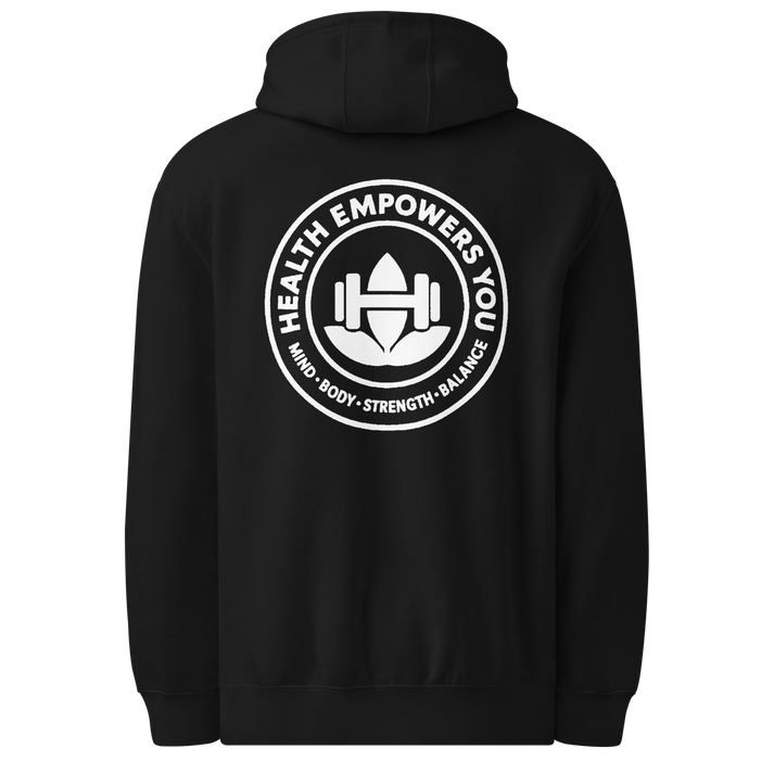 Unisex hoodie black back view premium mid weight fabric