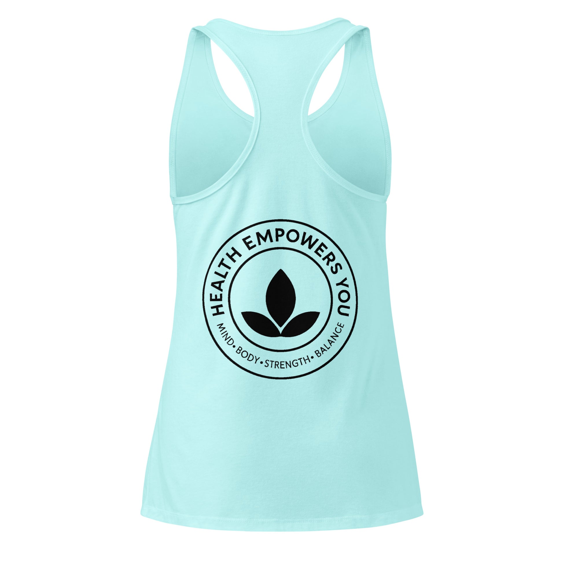 Light blue tank top with 'Health Empowers You' logo on a white background