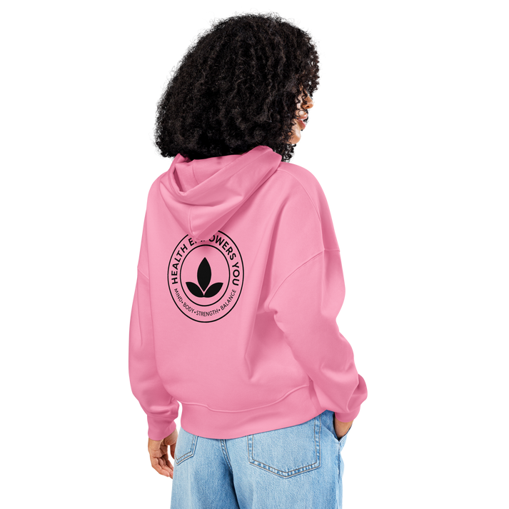 women’s organic mid weight hoodie bubble pink back view