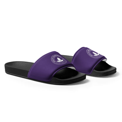 Purple and black slides with a logo on a white background